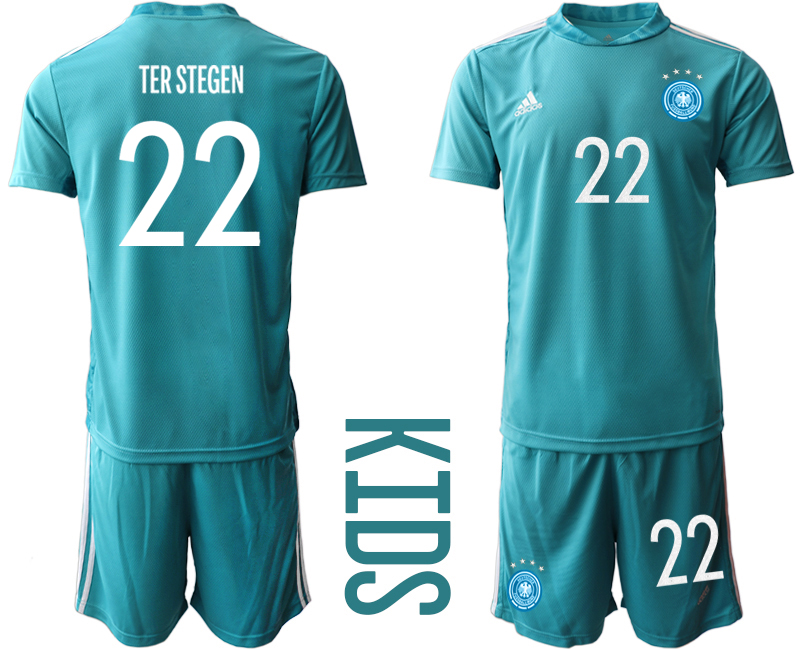Youth 2021 European Cup Germany blue goalkeeper #22 Soccer Jersey